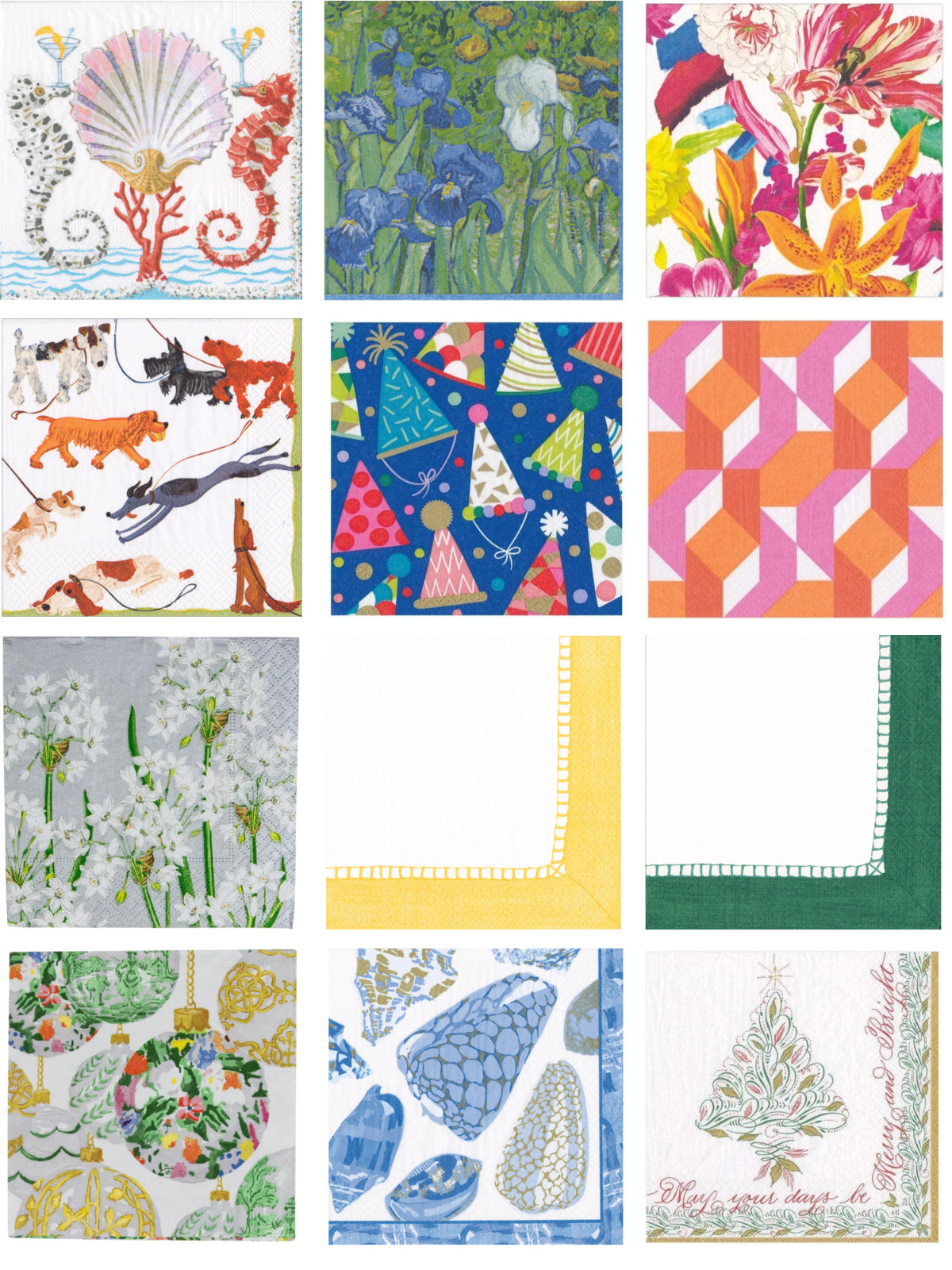 Caspari 3-Ply Paper Cocktail Napkins, Different Patterns - 2 Packs, 40 Napkins