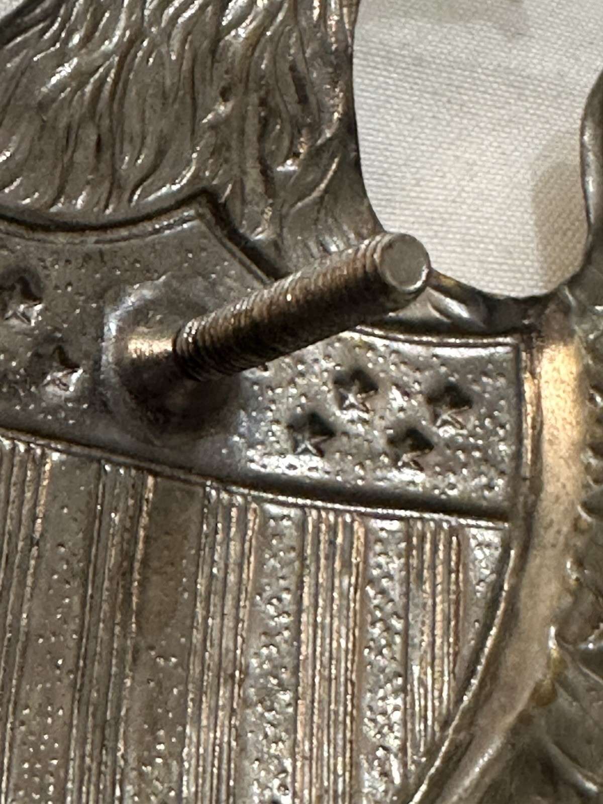 1870’s Silver On Brass Troop H, Eagle Shako Hat Plate W/ Post & Letter “B”.
