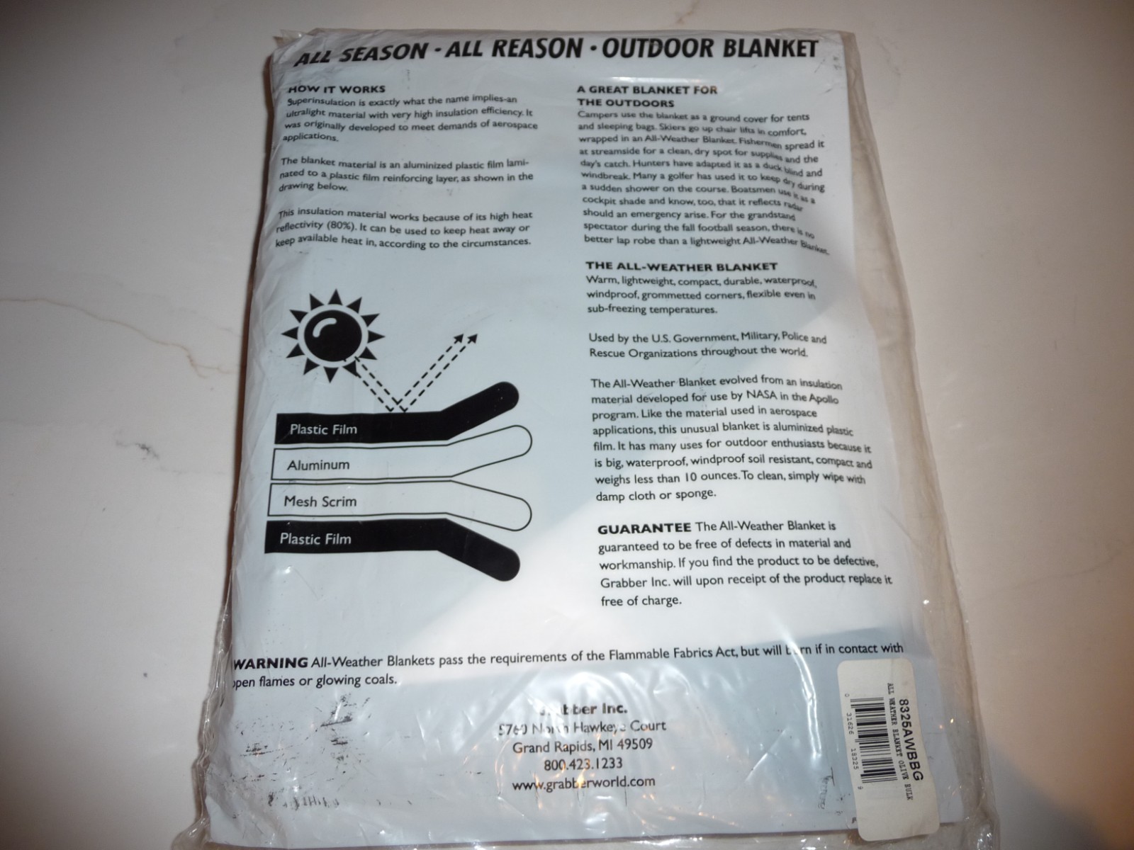 NEW - GRABBER SPACE Brand ALL WEATHER BLANKET 5'x7' - FREE SHIPPING