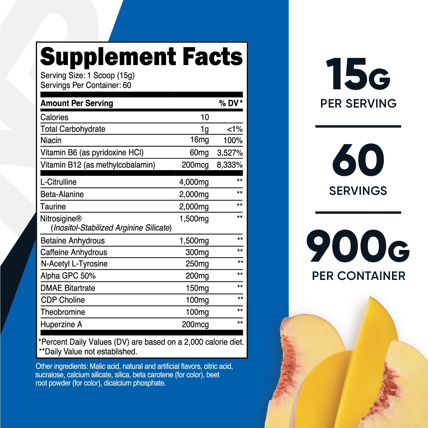 Nutricost Pre-X, Xtreme PreWorkout Powder Complex, Peach Mango, 60 Servings