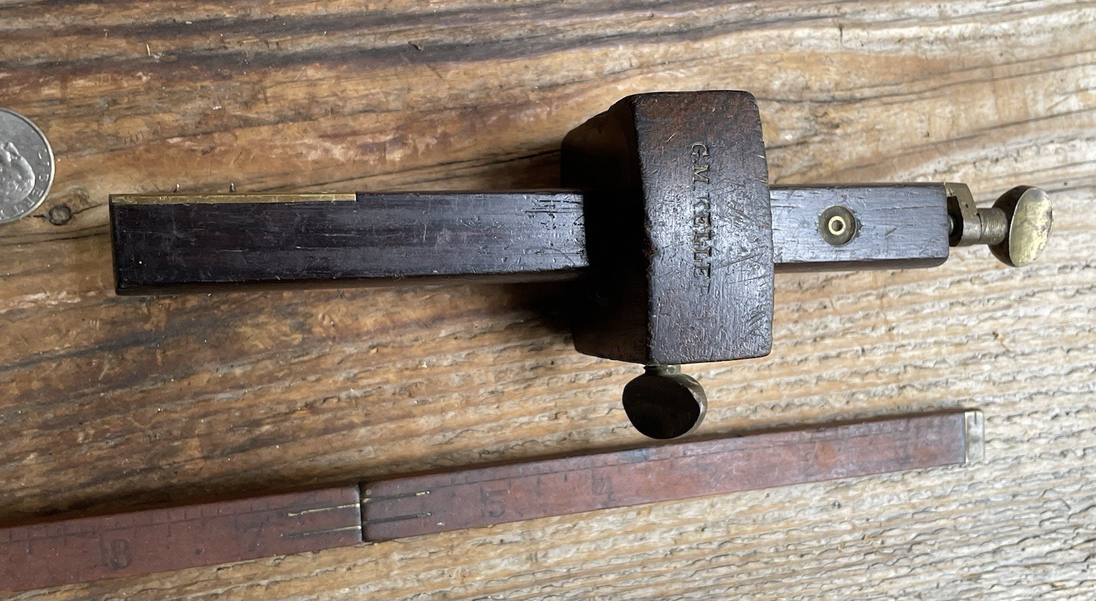 Vintage Rosewood & Brass Marking Mortise Gauge