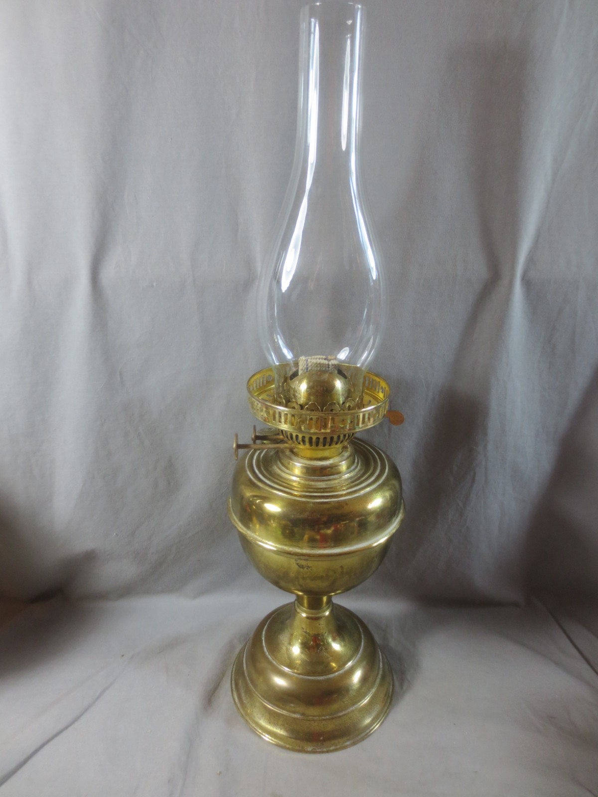 Vintage Made In England Brass Duplex Oil Lamp And Chimney Shepards Hut Lamp
