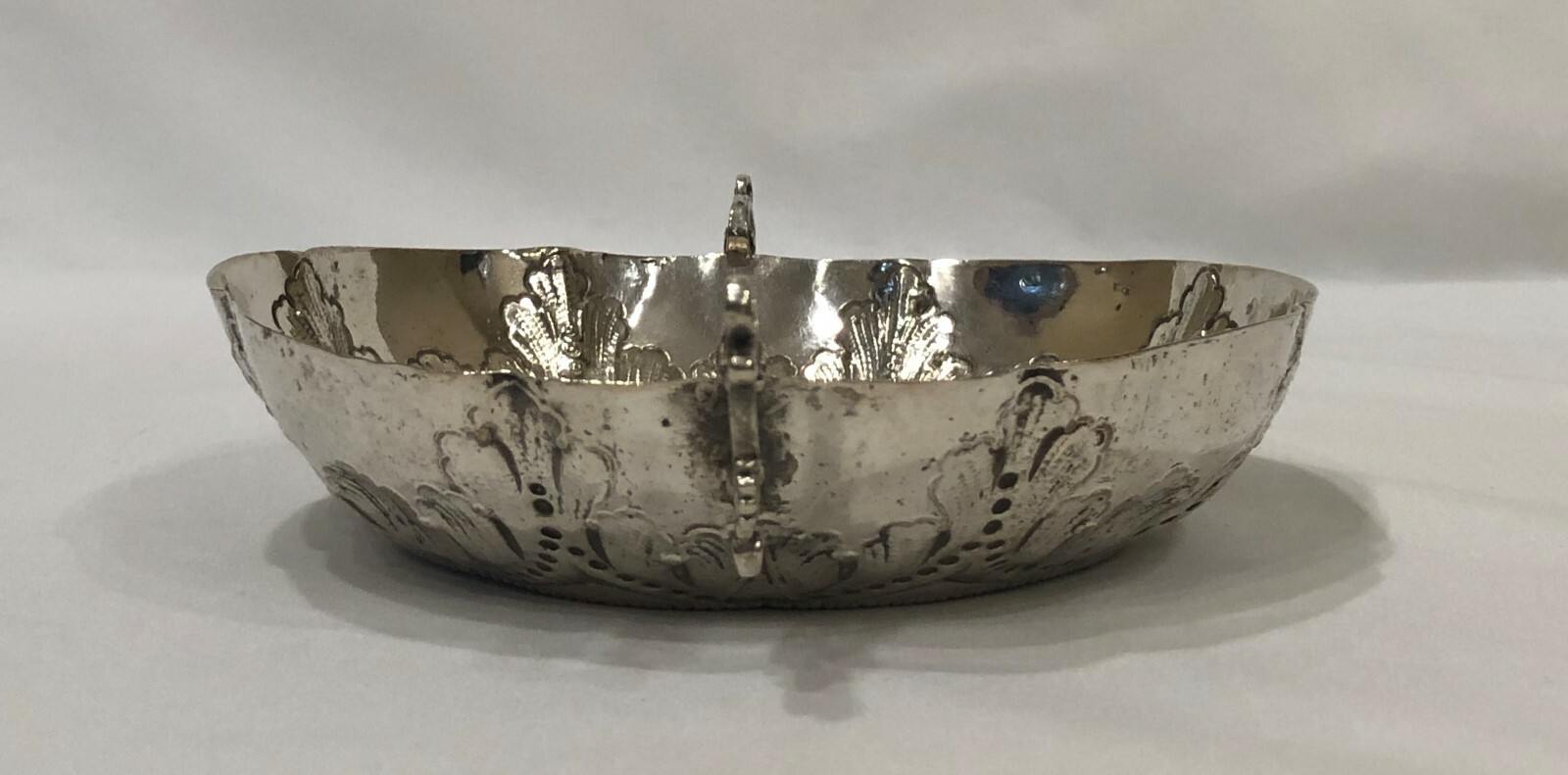 Hanau Sterling Silver Folk Scene of Piper Bowl/Wine Taster Germany c. 1900