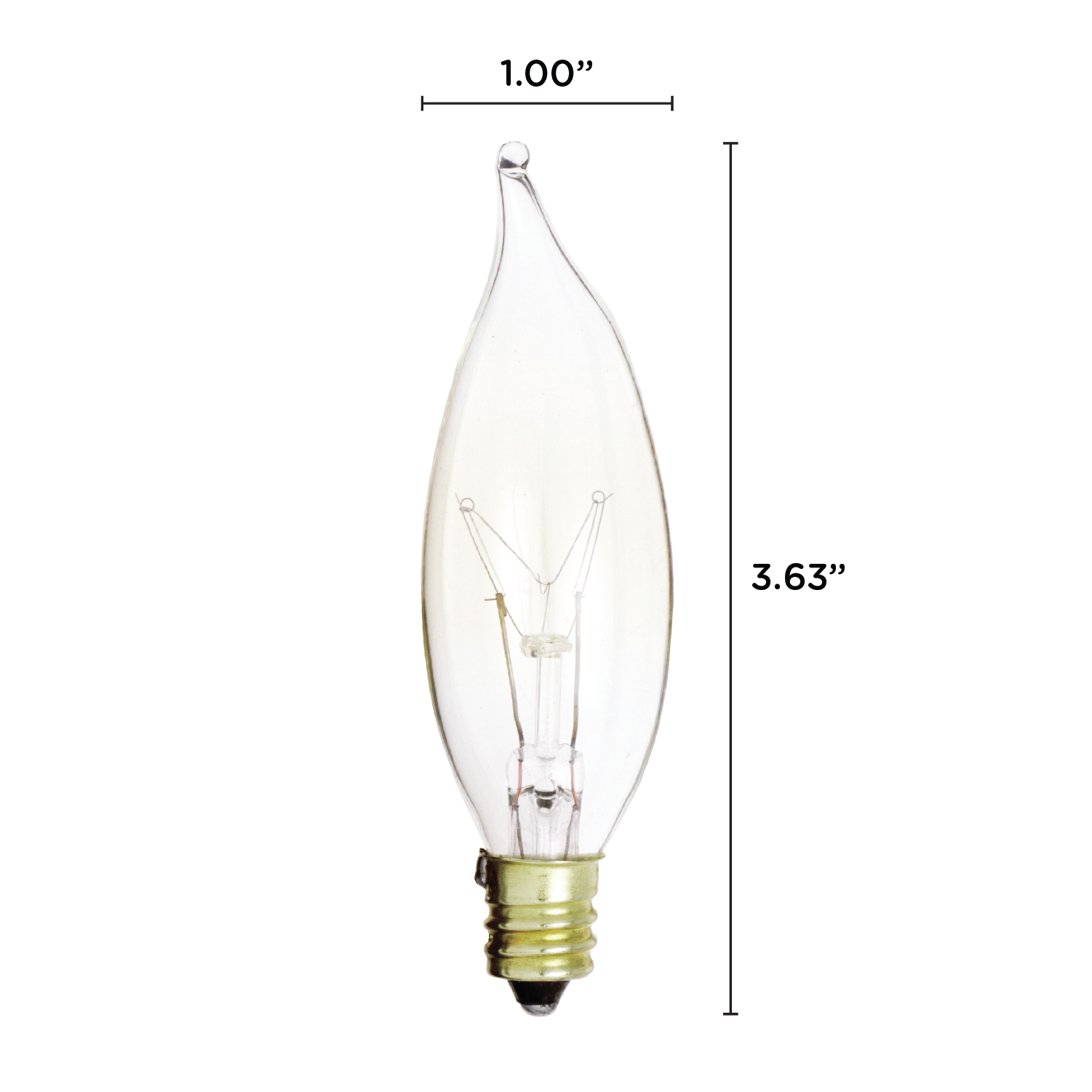 12 Pack 25CFC Chandelier Bulbs 25W Watt 120V CA8 Flame Tip Candelabra E12 Clear