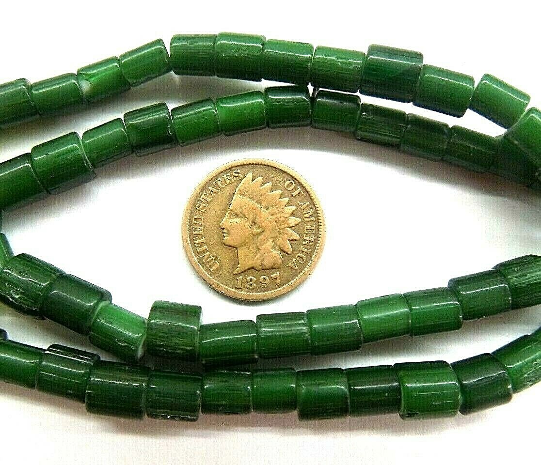 XL Trade Beads Old Watermelon African Green White Heart # 8