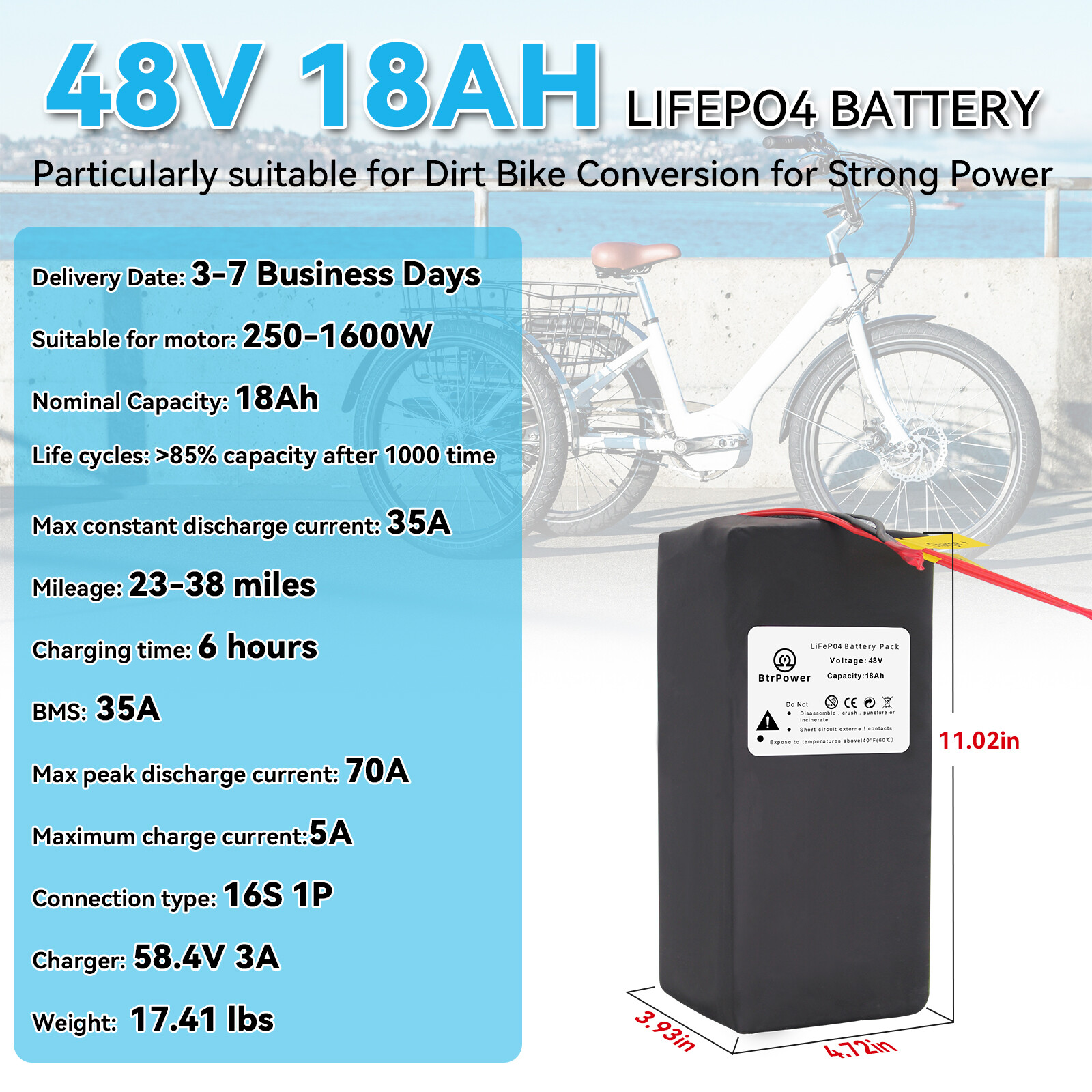 Lithium Lifepo4 48V 52V Ebike Battery 18Ah/20Ah/30Ah/35A/50A with Charger BMS