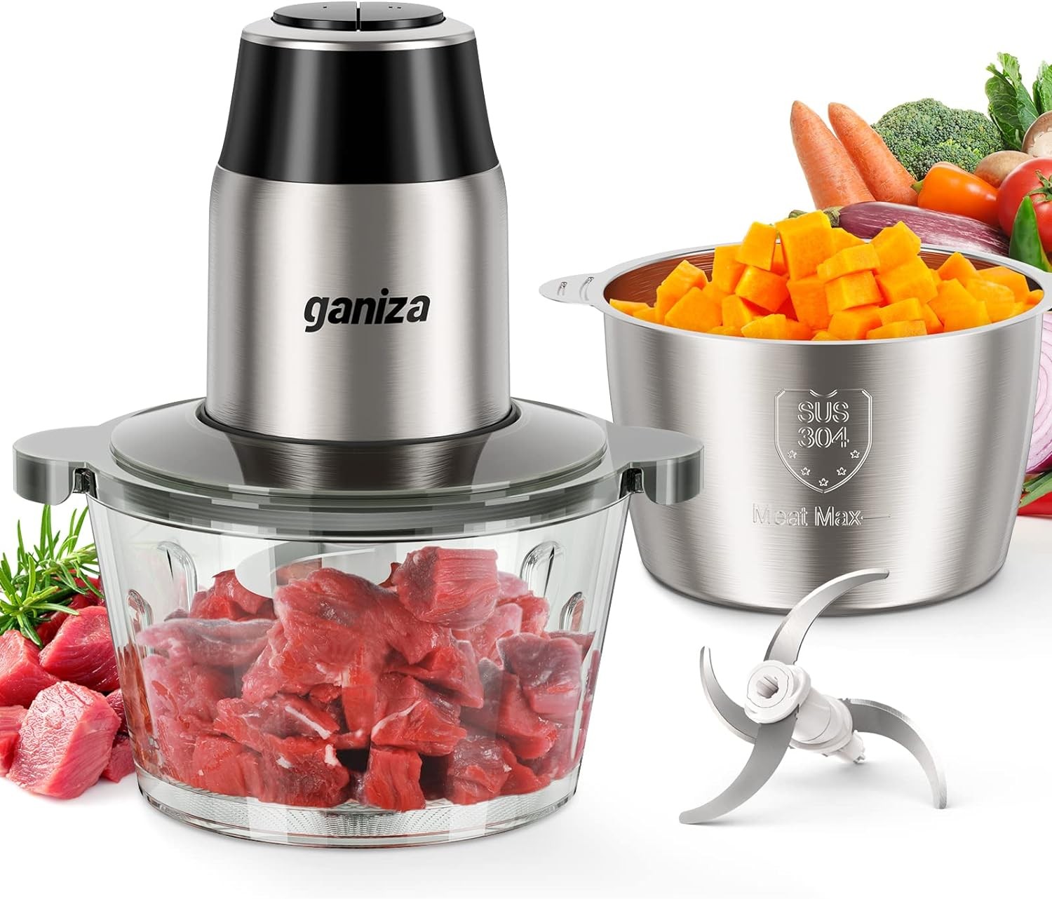 GANIZA Food Processors, Electric Food Chopper with Meat Grinder & Vegetable Chop