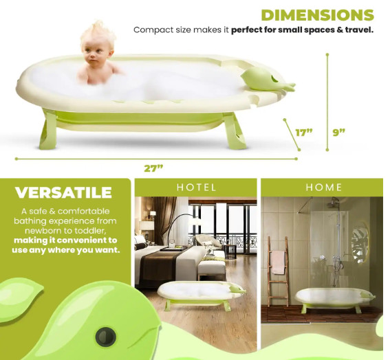 Collapsible Baby Bathtub with Thermometer - Infant Bathtub with Drainage Hole
