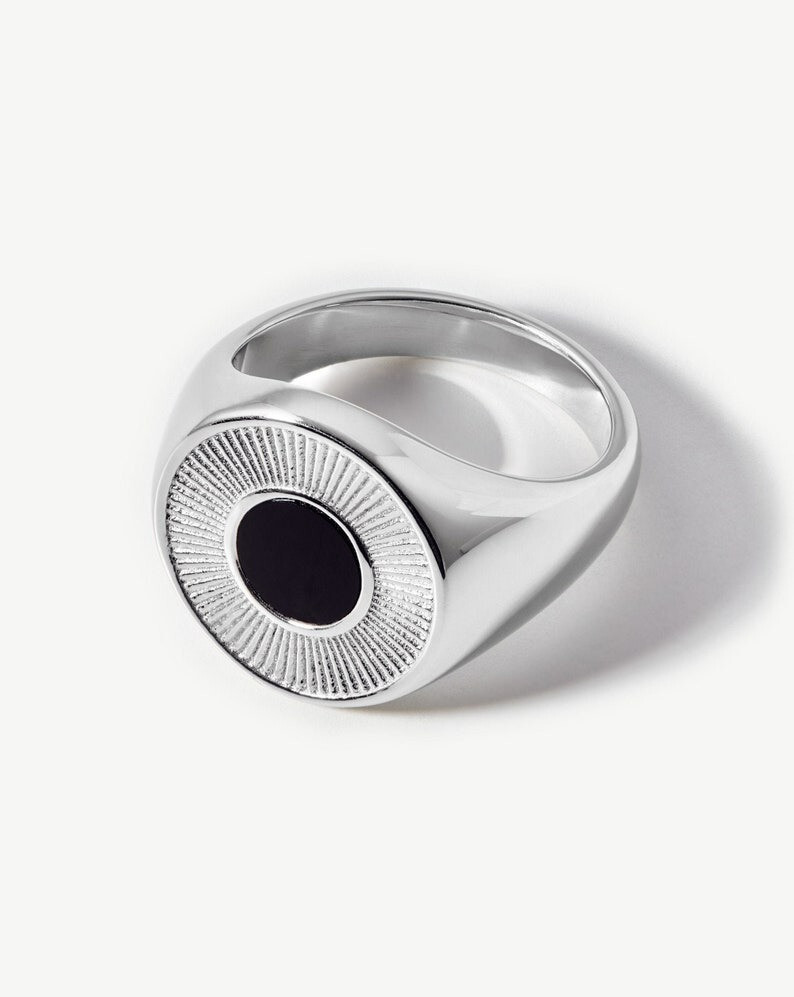 NATURAL BLACK ONYX GEMSTONE RING 925 STERLING SILVER RING SIGNET MENS RING