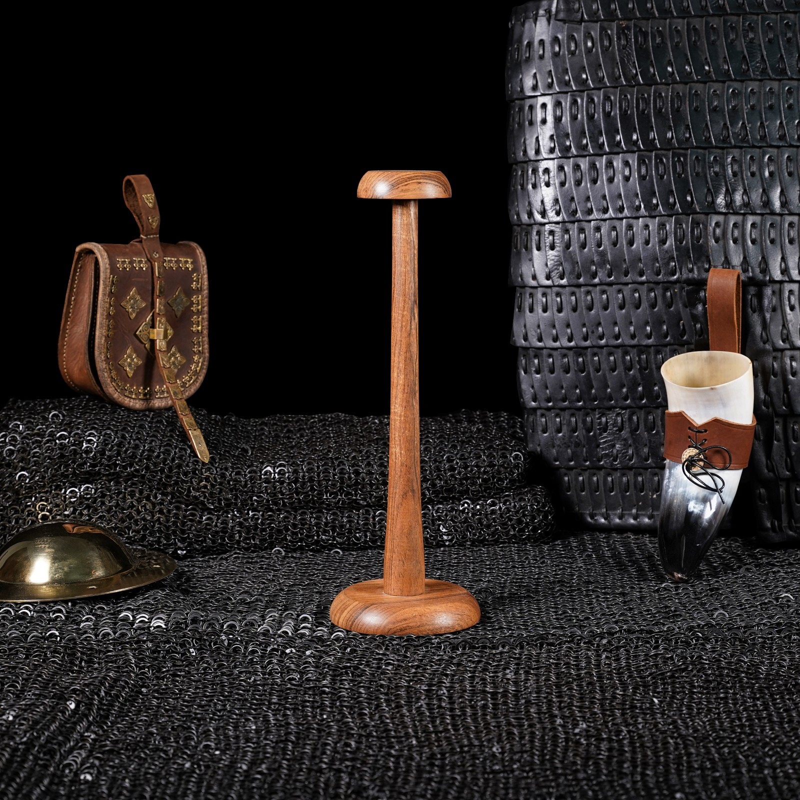 Helmet Stand Wooden Display Armor Roman Spartan Greek Armour Headgear 14.5 Inch