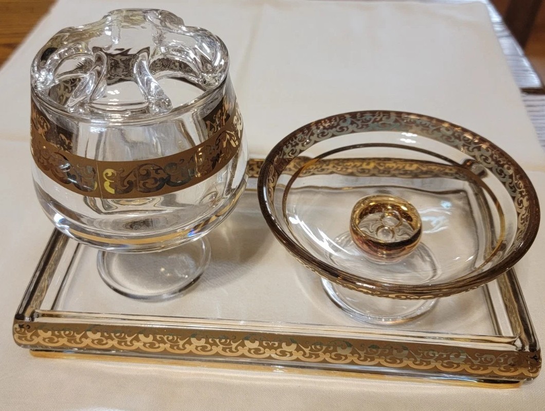 Vintage Gold Trimmed Glass NOBILITY Soap Dish, Tray, & Toothbrush Holder