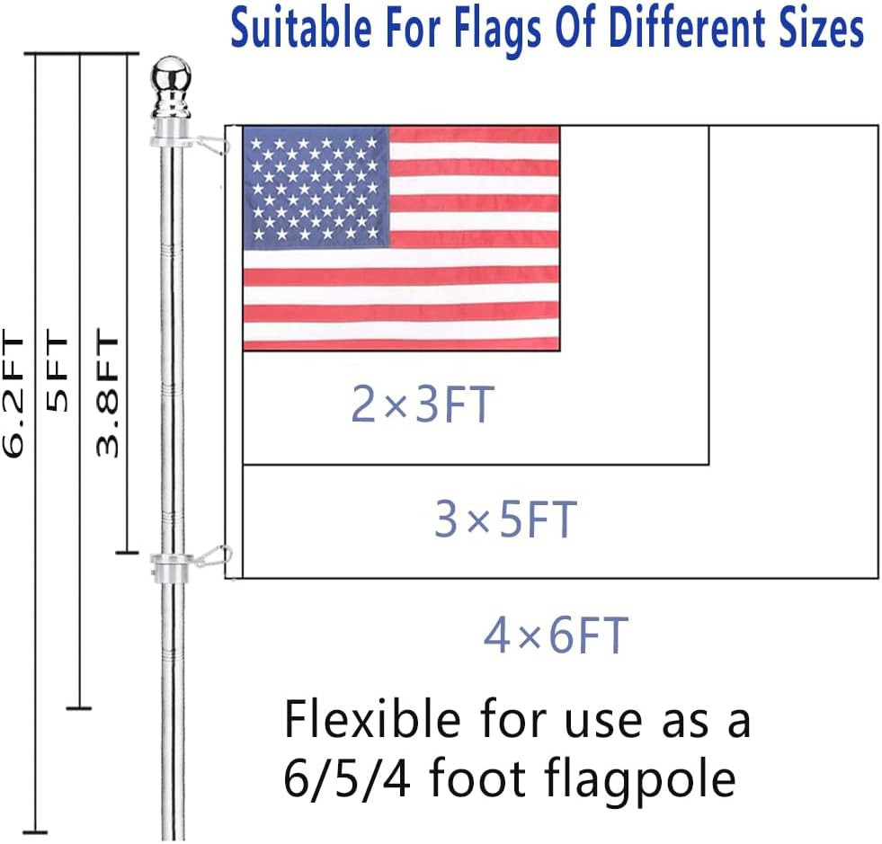 2 Pack Flag Poles for House, 6 FT Flag Pole Kit with 2 No-Tangle Aluminum Ring C