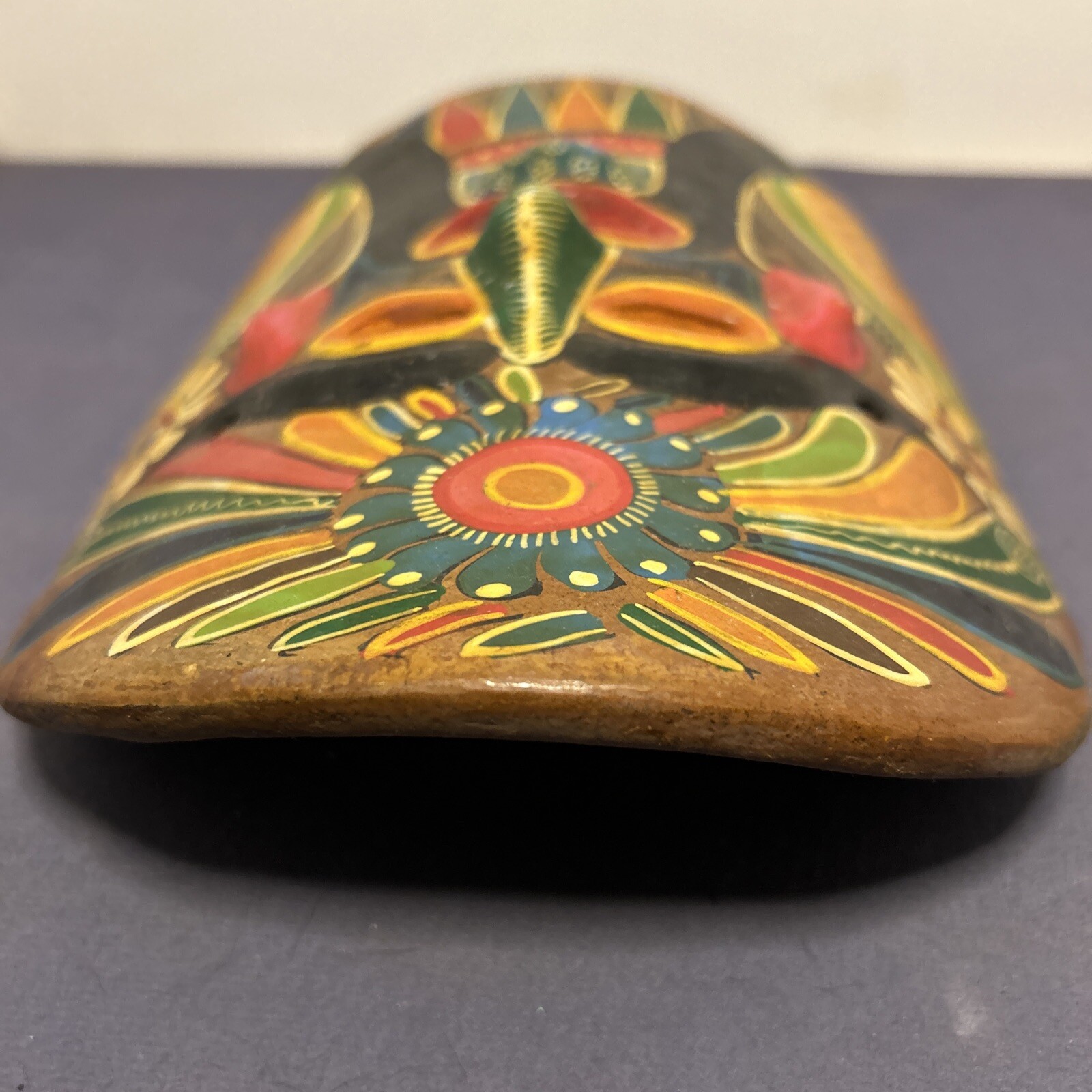 Vintage Mexican Brown Ceramic Hanging Mask Folk Art Hand Made