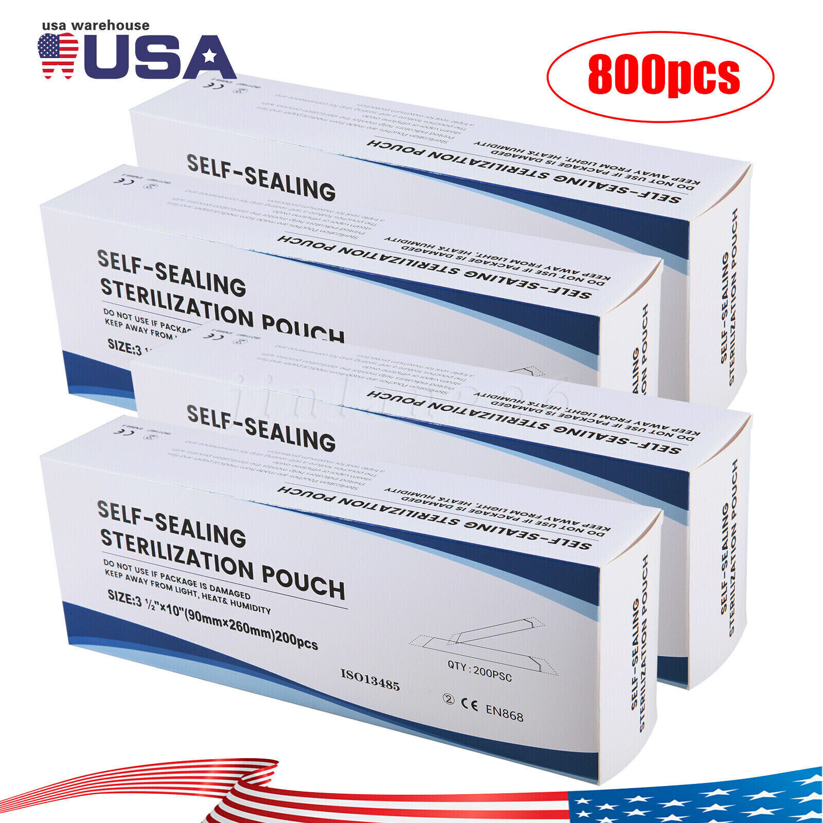 3.5" X 10" Self Sterilization Pouches Autoclave Pouch, Sterilizer Bags Dental US