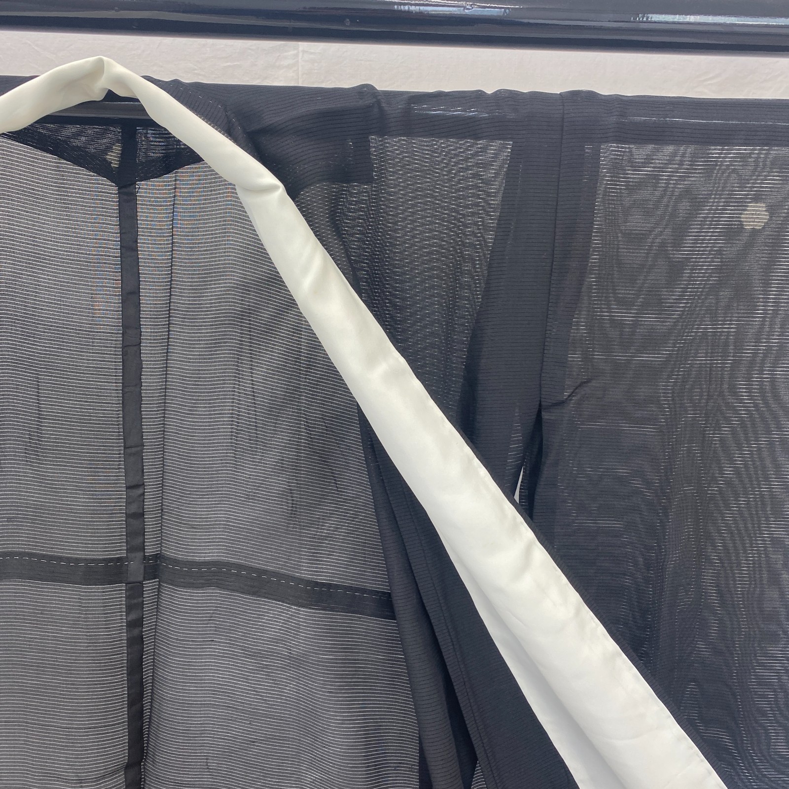 Japanese Vintage Kimono Polyester Black No Lining Family crest Length 61 in