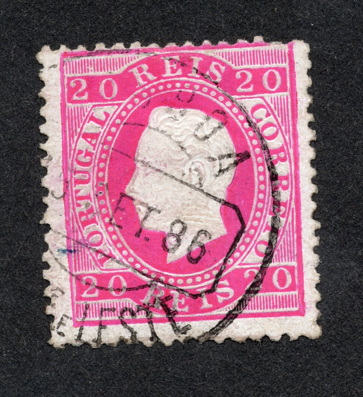 Portugal 1870-84 King Luiz 20 Reis rose Used VLH Scott Cat# 40