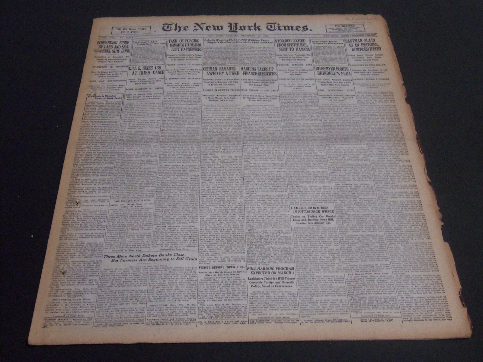 1920 DECEMBER 28 NEW YORK TIMES - EASTMAN SLAIN AS AN INFORMER - NT 6791