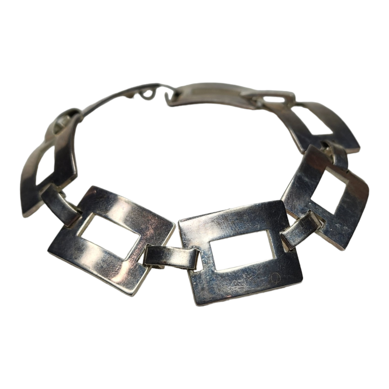 Vintage Sterling Silver 925 Square Flat Link Bracelet 7 7/8 Inches