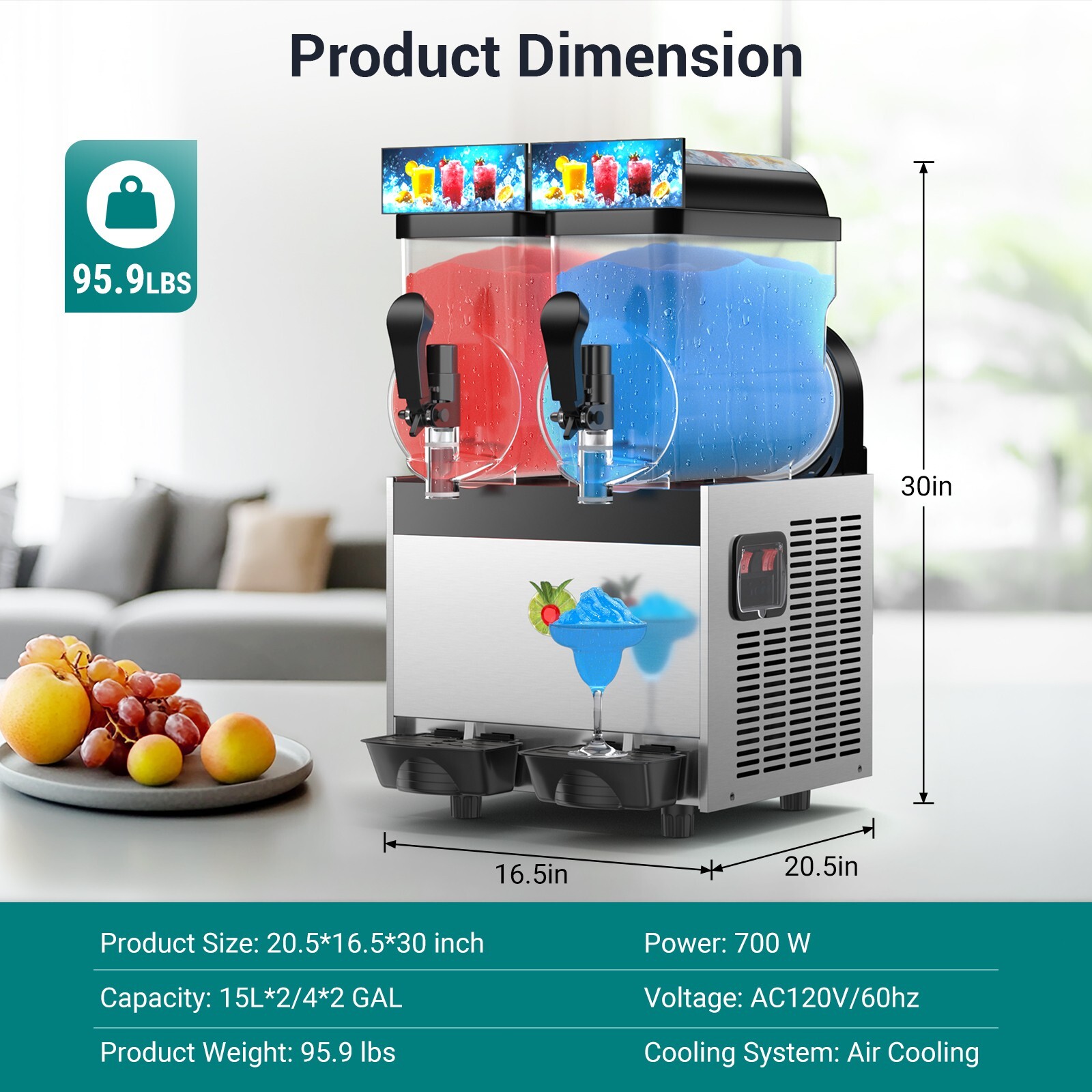 8 Gal Commercial Margarita Machine LED Light 15L×2 Tanks Commercial Frozen Drink