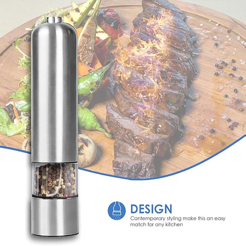 2x Light Up Electric Salt & Pepper Mill Stainless Steel Electronic Grinder Pots