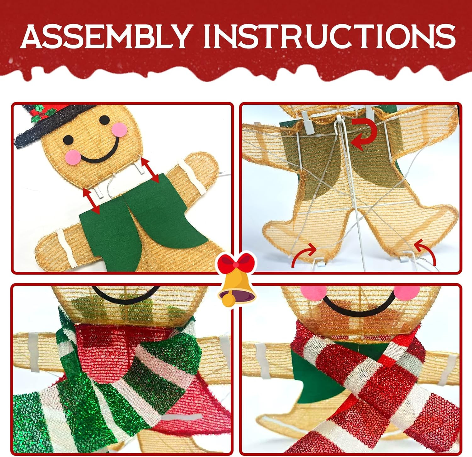 Light up Gingerbread Man Christmas Decorations Outdoor, 53 Leds Set of 3 Lawn Or