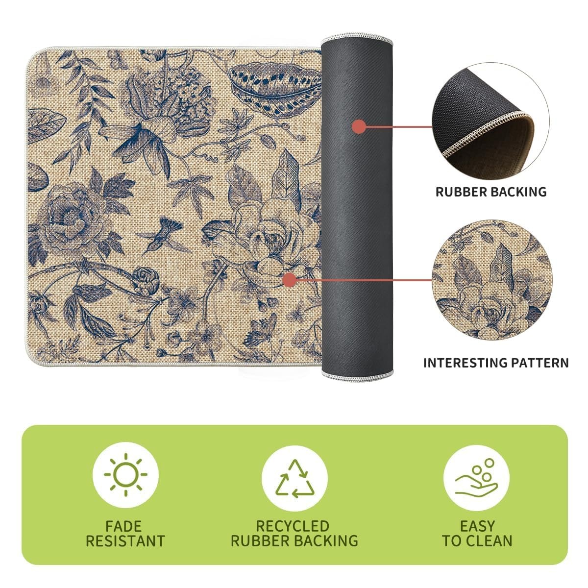 Artoid Mode Blue Floral Flowers Spring Kitchen 17" x 29" /17" x 47",