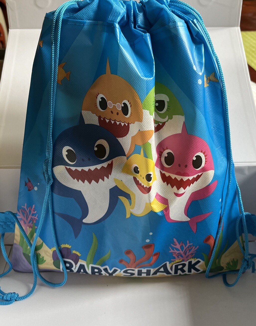12x BABY SHARK Party Favors Drawstring Backpack Sling Tote bag