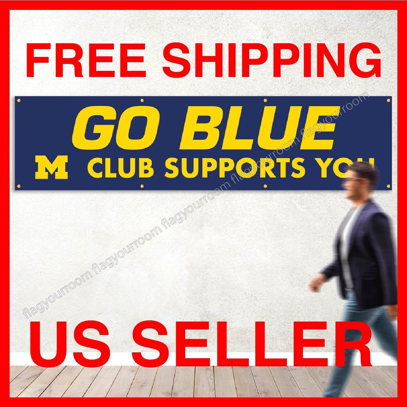 Michigan Wolverines 2x8 Banner Flag GO BLUE Man Cave FREE Shipping