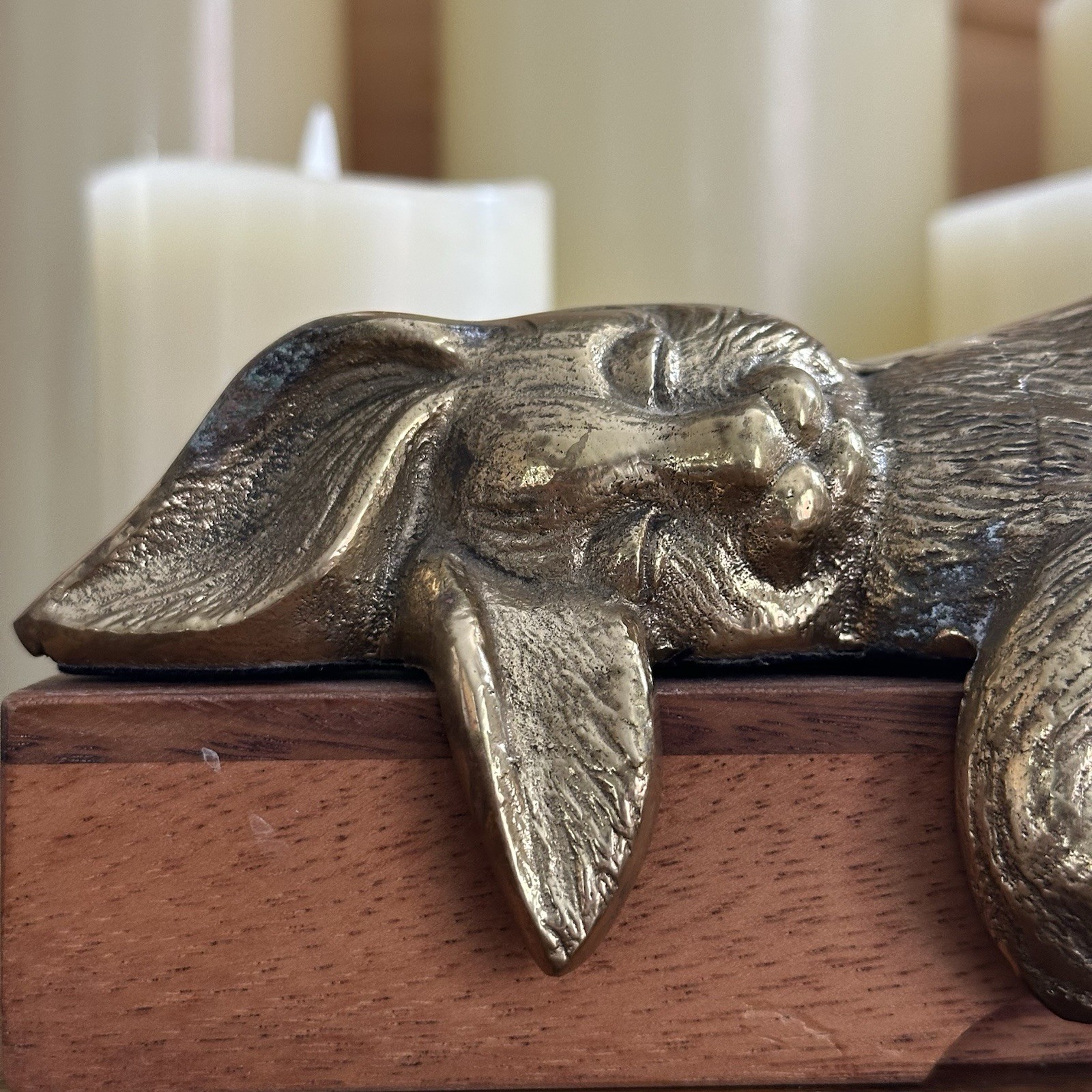 Vintage Sleeping Brass Bunny Rabbit Shelf Sitter