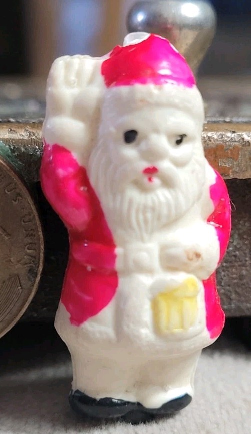 Vintage Celluloid Puffy Santa Claus No Loop Charm Prize Jewelry