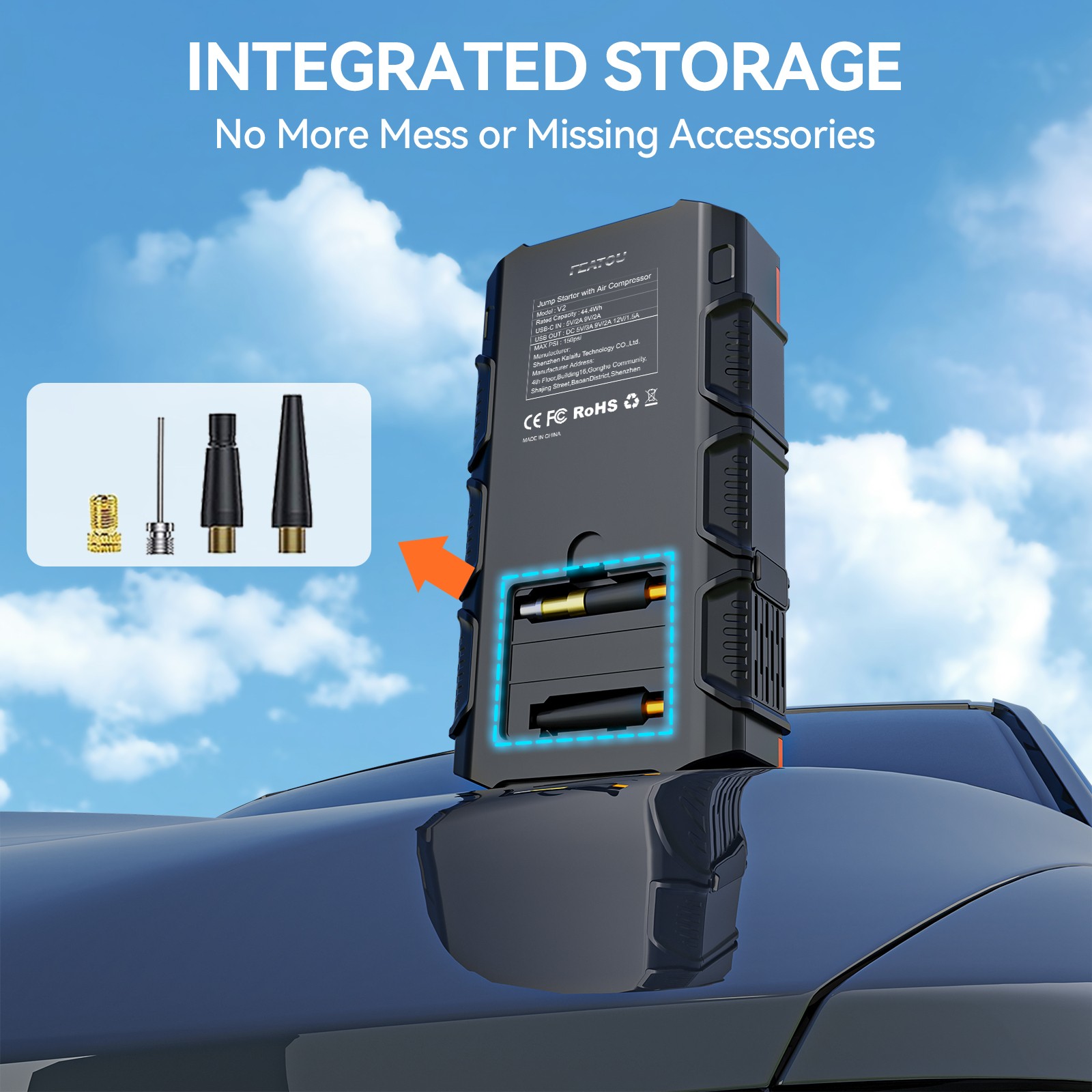 8000A Featou Car Jump Starter with Air compressor ortable 12V BatteryBooster Box