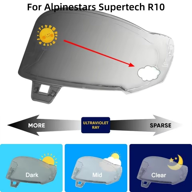 Photochromic Visor For Alpinestars Supertech R10 Motorcycle Helmet Shield Lens