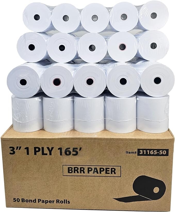 Star SP700 Kitchen Printer Paper (50 Rolls) 3" x 165' 1 Ply Bond, POS Paper Roll