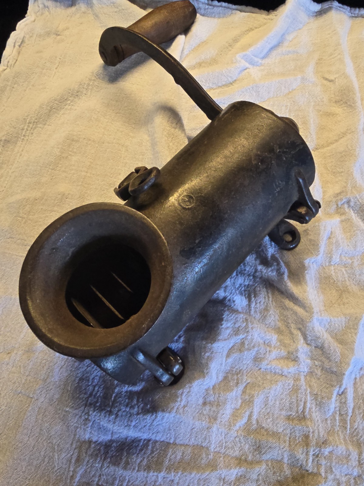 Primitive Cast Iron Tobacco Shredder Cutter Grinder Wood Handle Large