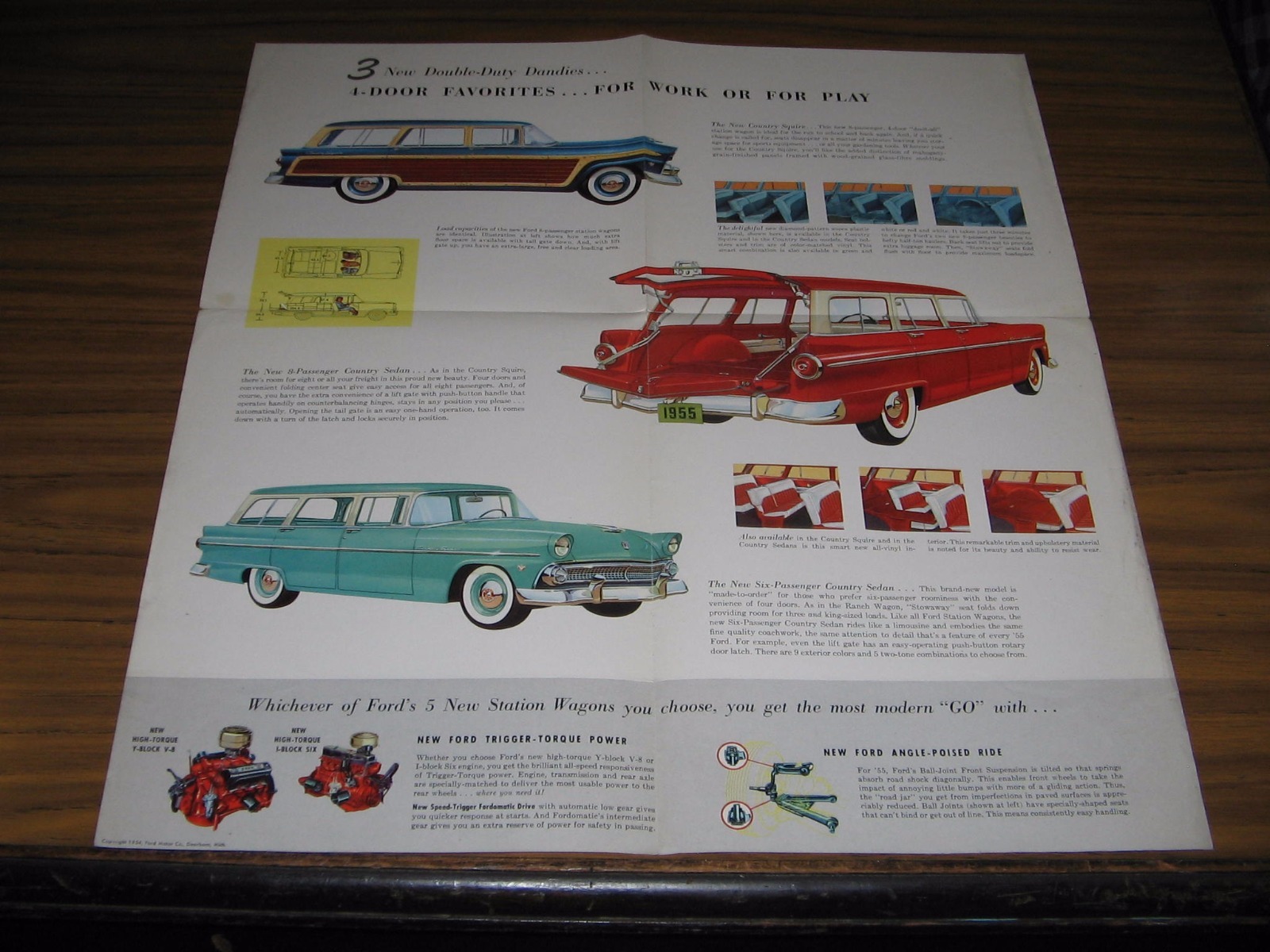 1955 Ford Station Wagons Automobile Original Color Brochure-Poster