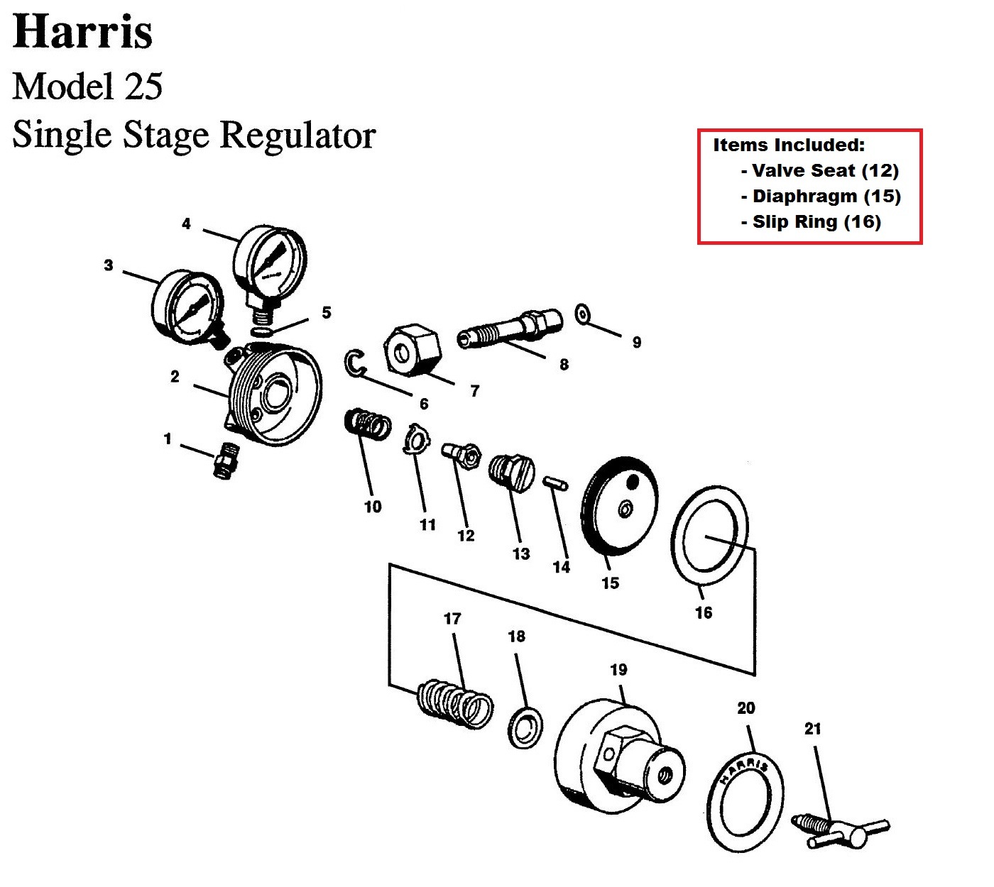 Harris Model 25 & 29 Regulator Rebuild/Repair Parts Kit w/ Diaphragm