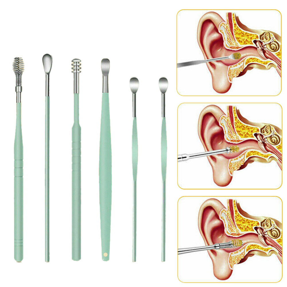 6PCS Ear Pick Cleaning Set Spiral Tool Spoon Ear Wax Remover Cleaner Curette Kit