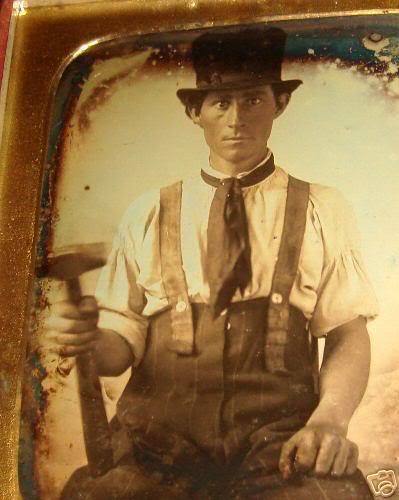 Civil War Braces TEA DYE GRAY BLUE sewn on Period Hand Crank Sewing Machine