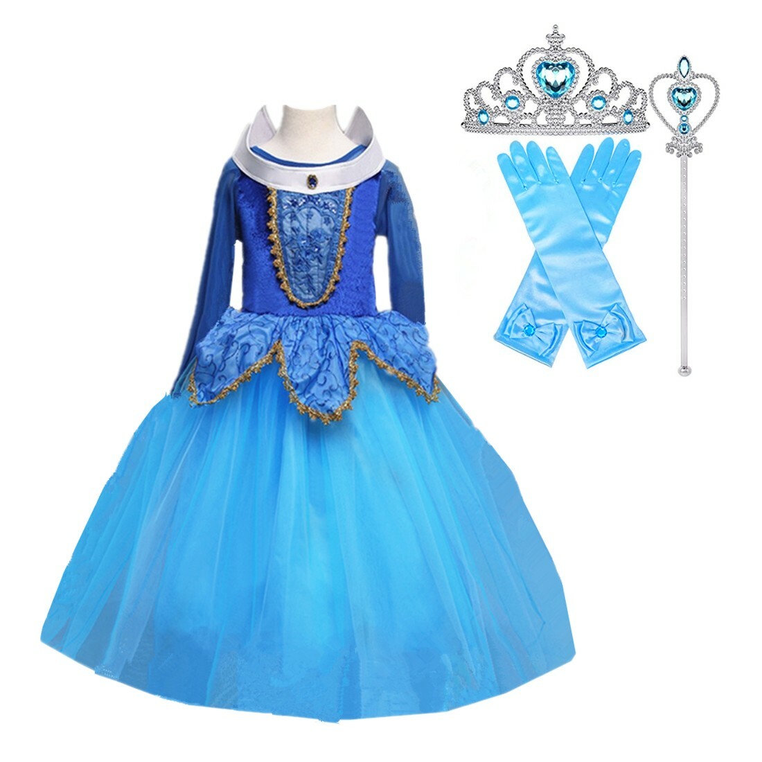 Sleeping Beauty Princess Aurora Costume Party Dress For Girls Pink And Blue Set