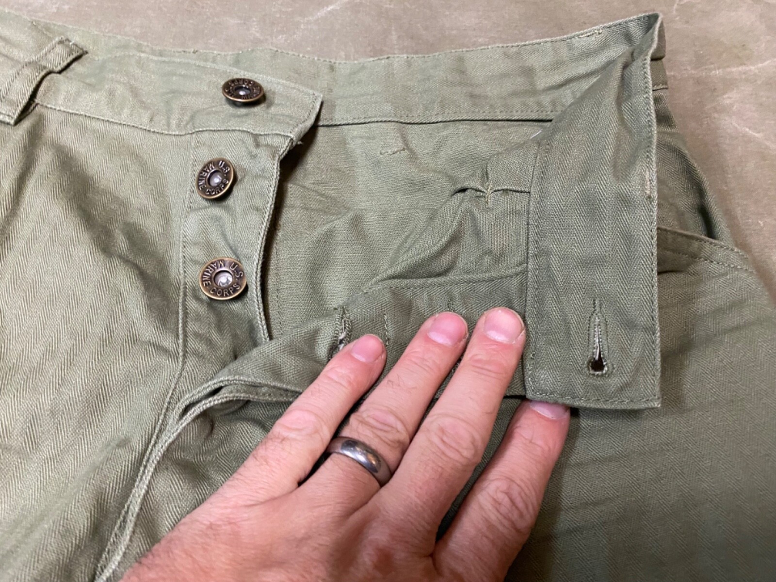 WWII US USMC MARINE P1941 P41 COMBAT FIELD HBT TROUSERS-SIZE MEDIUM 34 WAIST