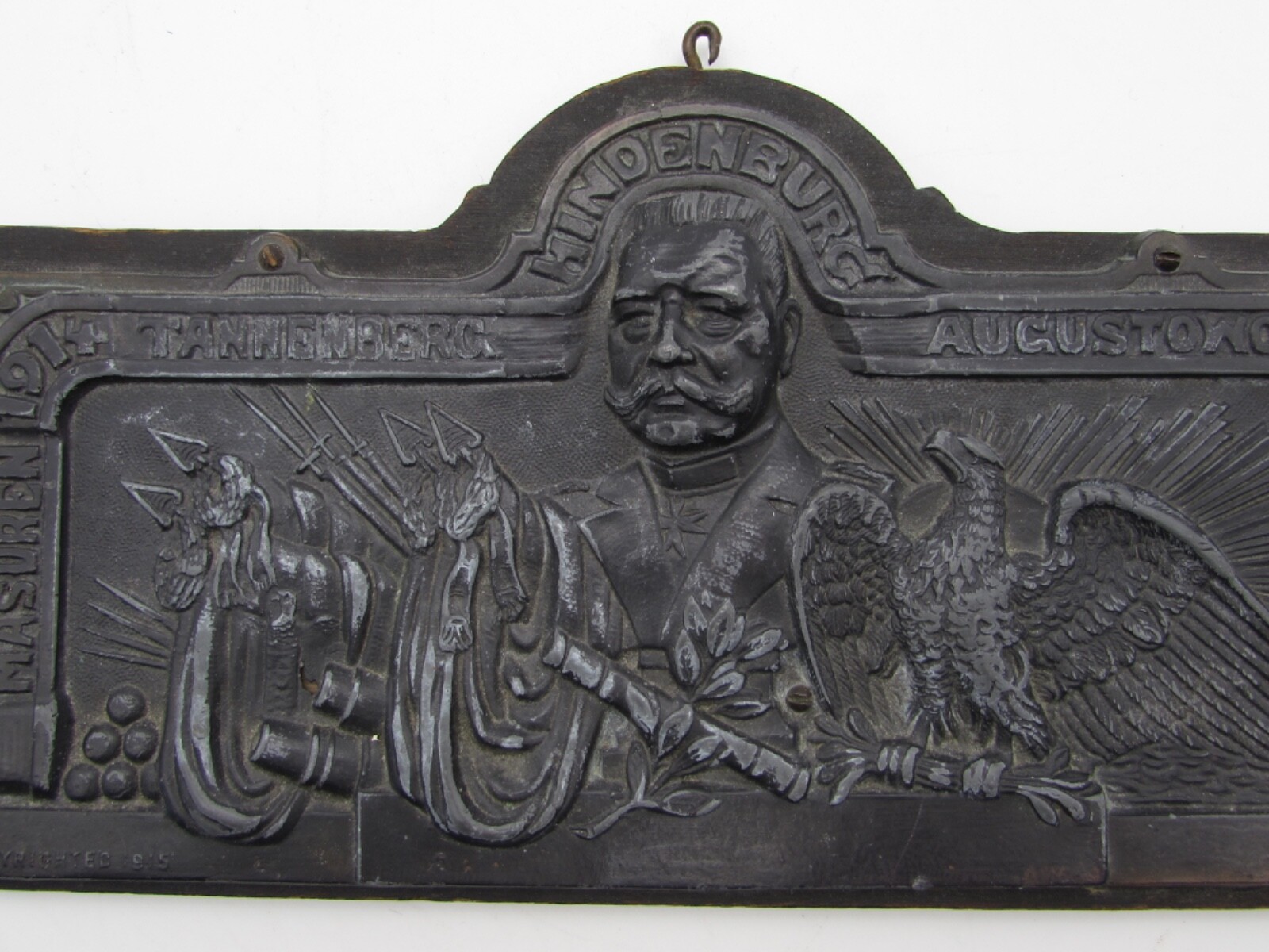 Original WWI Hindenburg 1914-1915 Patriotic Plaque Masuren Tannedberg Lodz