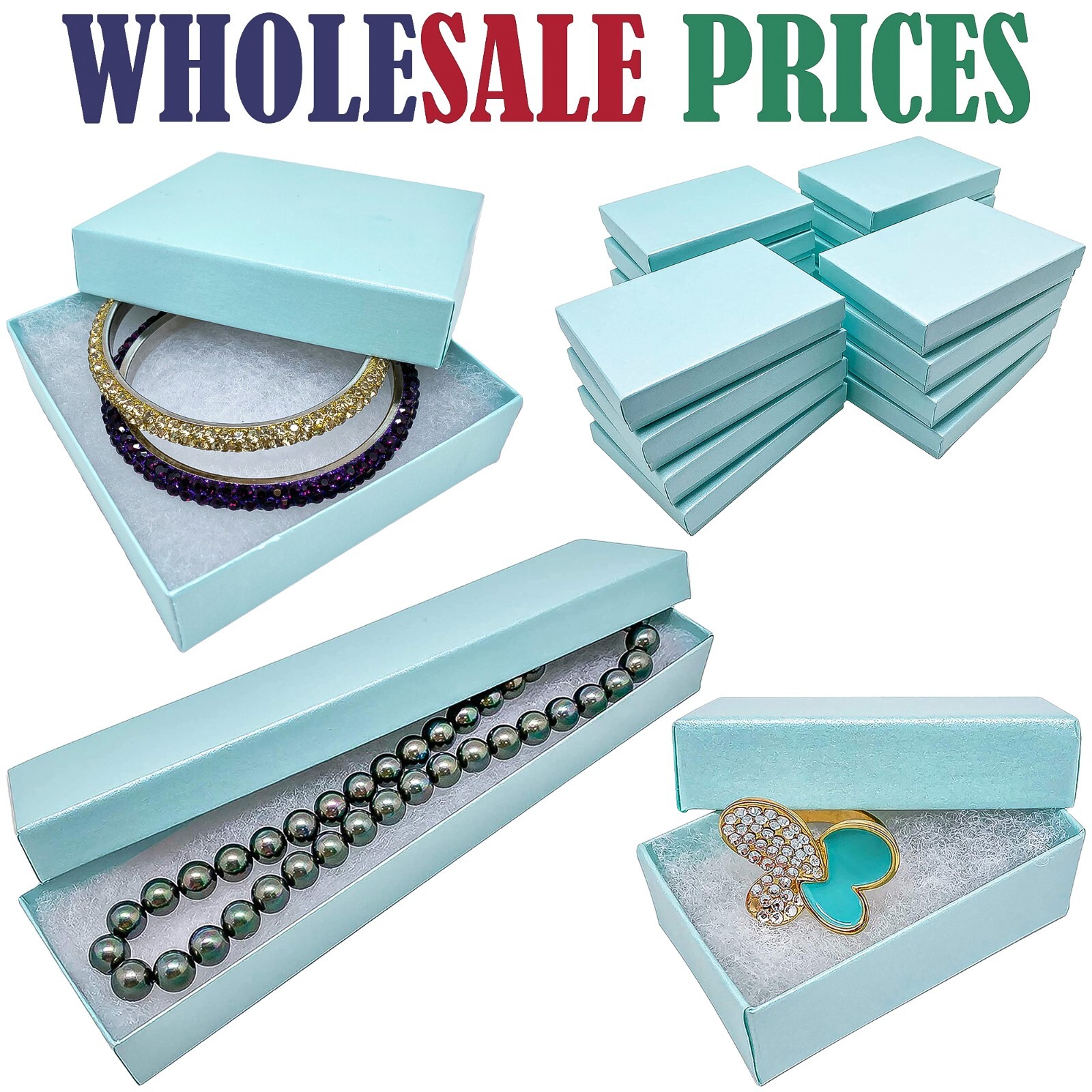 BULK Cardboard Kraft Paper JEWELRY GIFT BOXES Cotton Filled TURQUOISE - Shipping