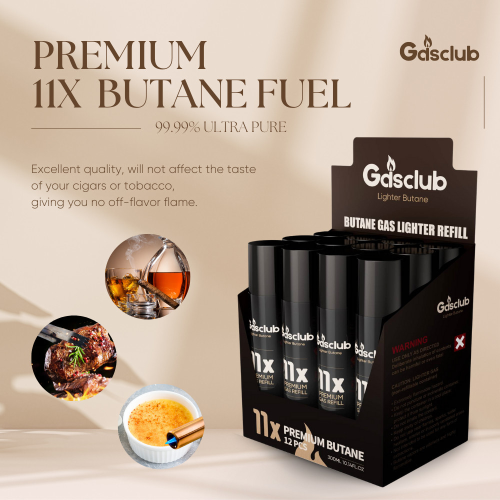 24 Cans Gasclub 11X Refined Butane Lighter Gas Fuel Refill - High Purity Premium