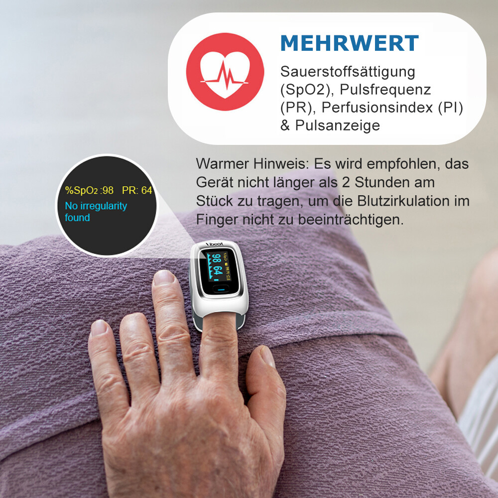 Vibeat Finger Pulse Oximeter with Alarm Check SpO2， Heart Rate， Perfusion Index