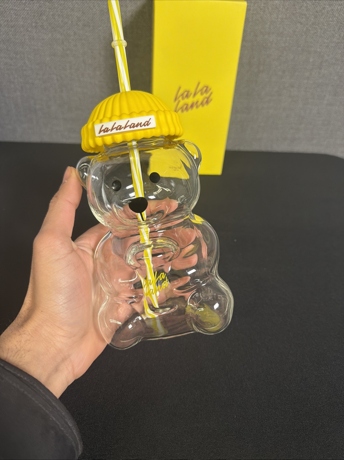 La La Land Kind Cafe Glass Yellow Bear NEW IN BOX