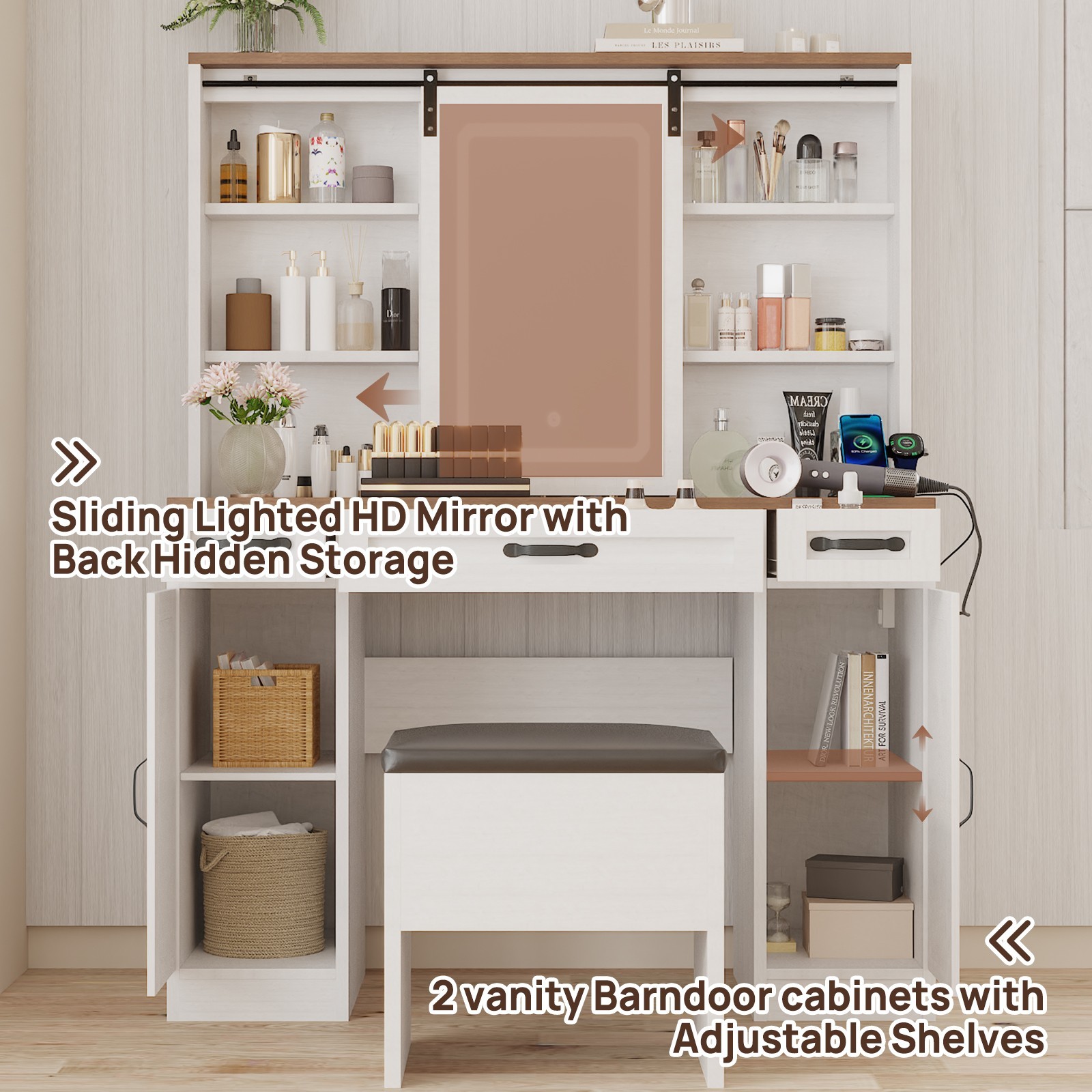 Vanity Desk with Mirror LED Lighted Makeup Vanity Table w/Stool Dressing Table