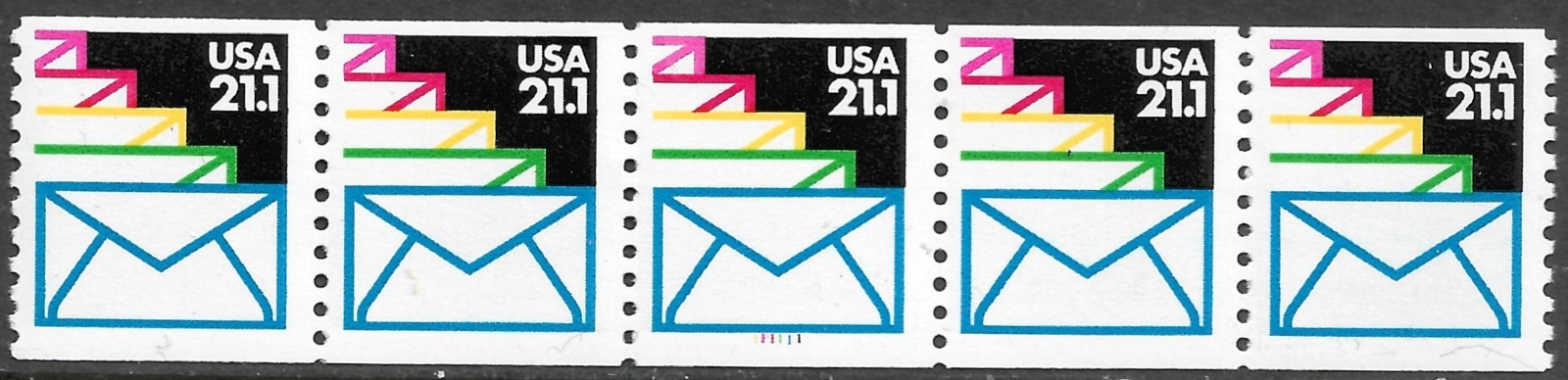 United States #2150 21.1c. Letters Coil Strip of 5 Plate #111111 MNH XF