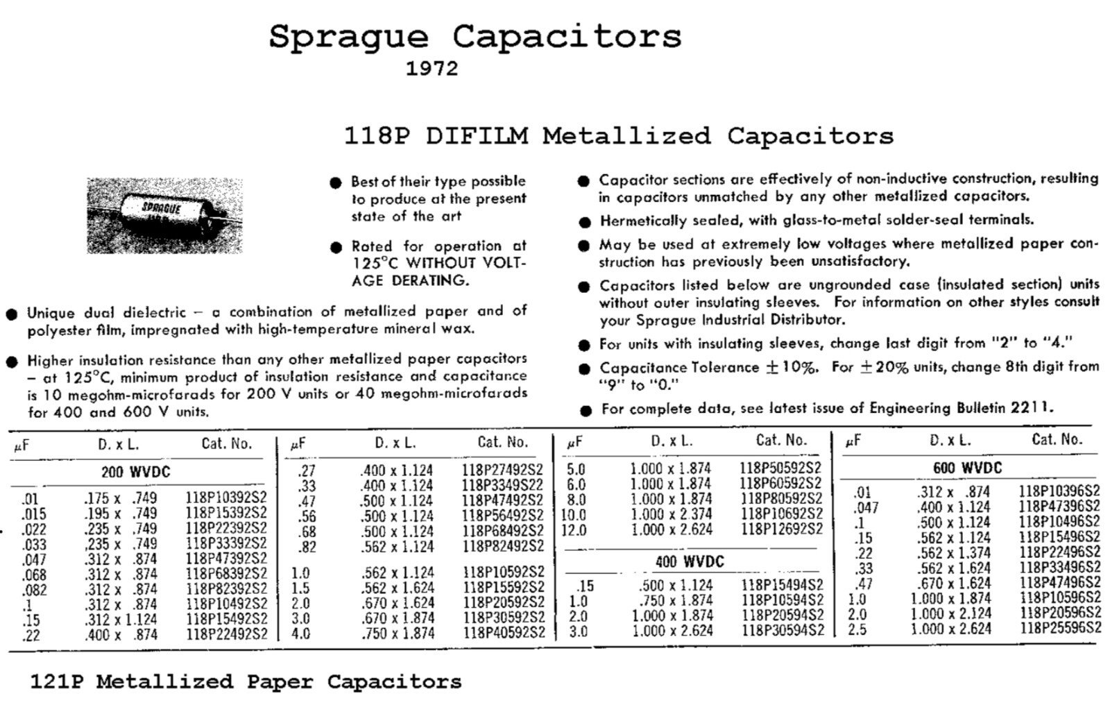 Sprague 118P .015uf New Old Stock USA Metallized Paper In Oil Capacitor