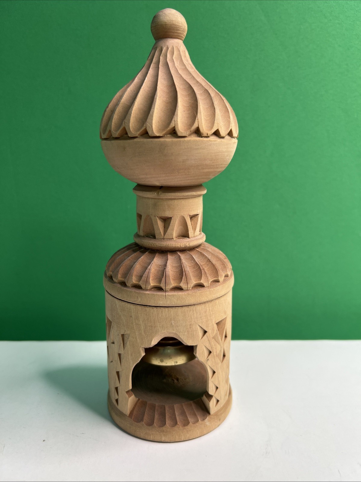 Vintage Hand Carved Wood Russian Bell Folk Art Souvenir 8.5 Inches