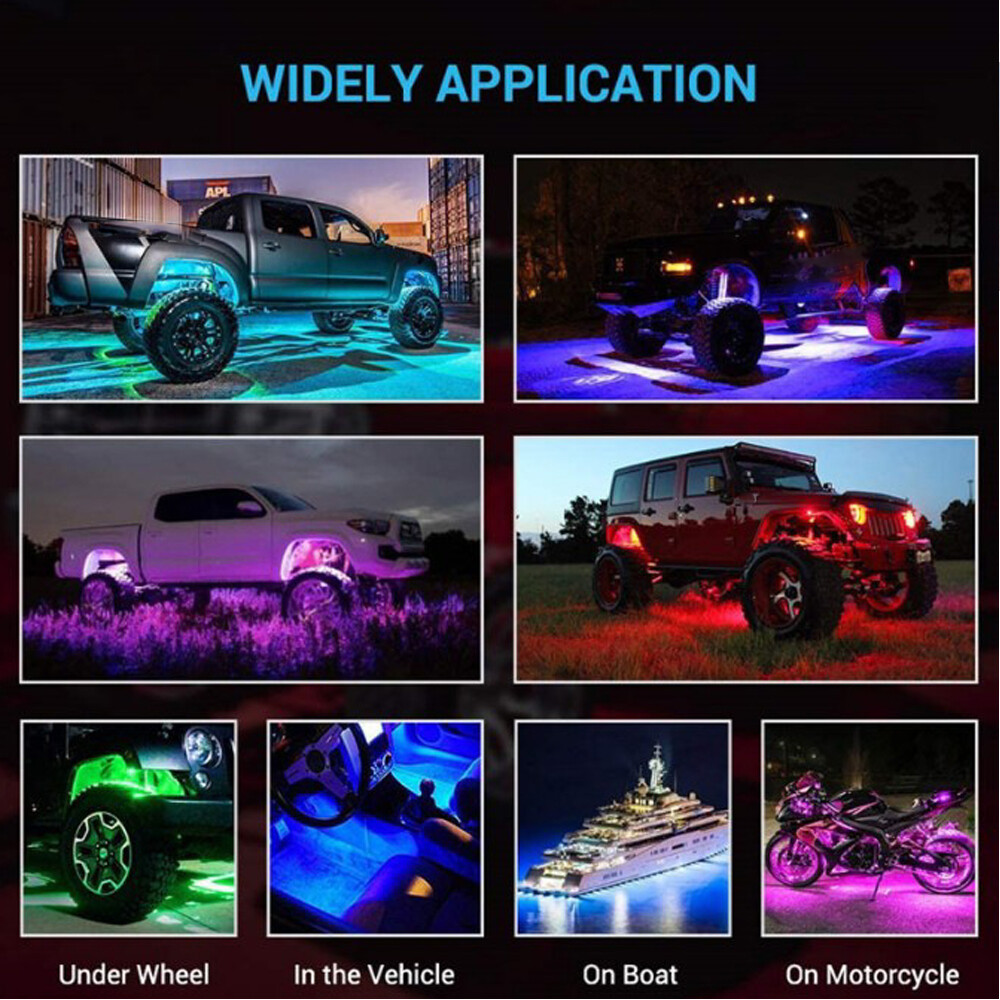 4x RGB LED Pods Rock Lights Kit Underbody Neon Light Fit Ford F-150 F-250 F-350